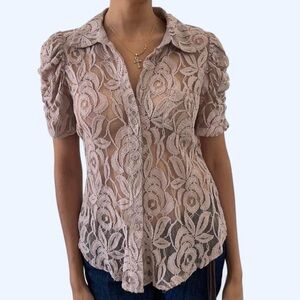 Vintage Fairy Lace Mesh Button-Up Top 🤍